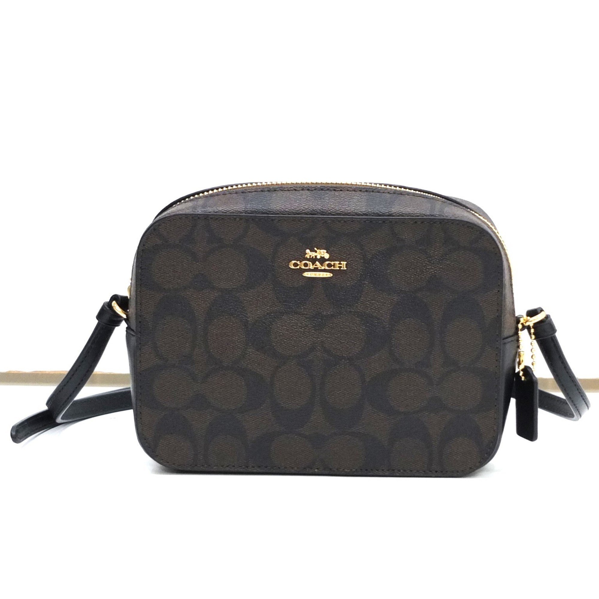 Coach Signature Crossbody Shoulder Bag 91677 Pvc X Leather Black Dark Brown W...